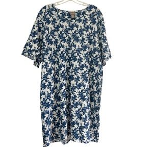 Chicos Tunic Tshirt Dress Blue White Cotton Blend Short Sleeve Pullover 4 XXL
